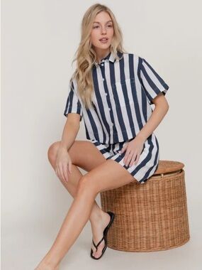 NWT Active Basic Navy and White Striped Matching Two-Piece Set